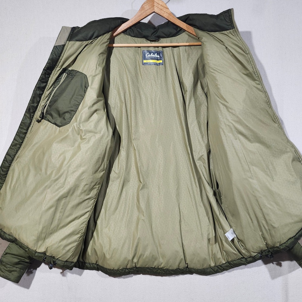 Cabelas Mens 2XL Tall 650 Down Puffer Jacket Olive Green Reinforced Elbows Tall - Picture 5 of 14